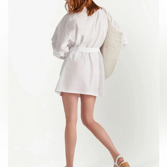 Prada White Long Sleeve triangle logo Shirtdress coverup tie dress - Picture 4 of 6